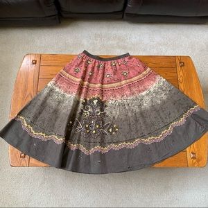 Phool Boho Sparkly Midi Brown Full Skirt Size Medium